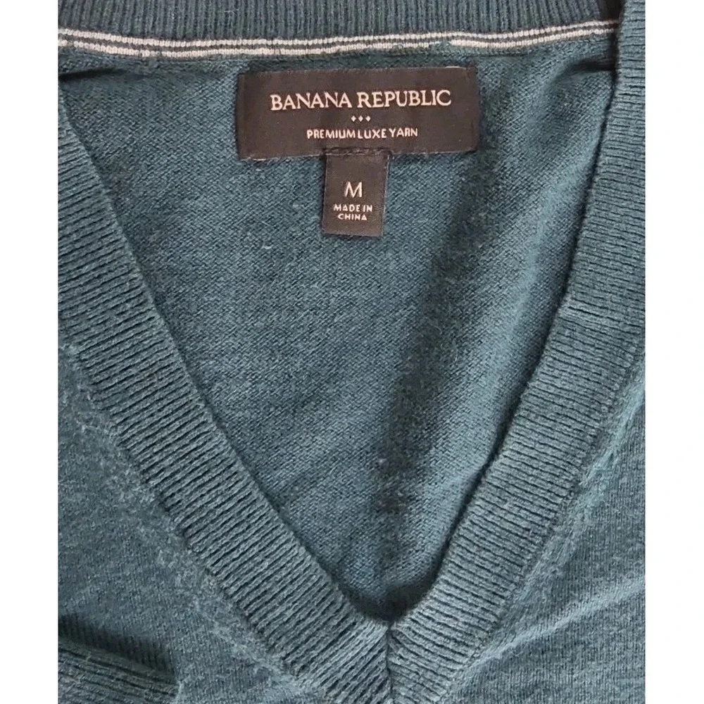 Banana Republic Premium Luxe Yarn Silk Cashmere V Neck Sweater Teal Blue Men's M